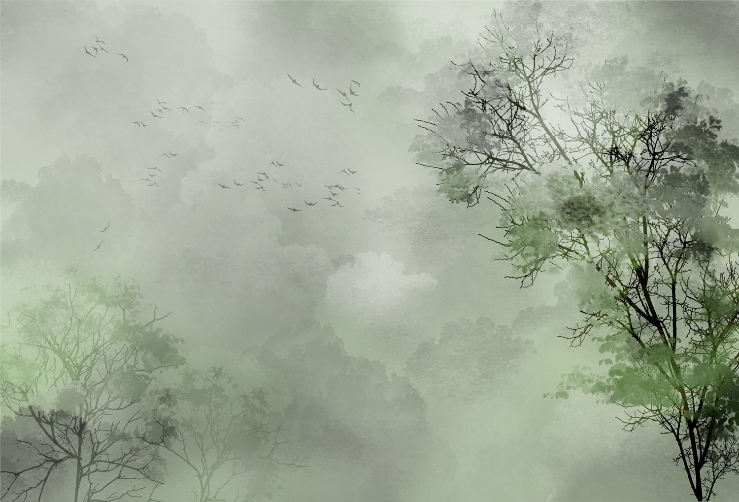 乐竞平台 - 附件|装饰画/墙饰|办公家具|设计师家具|迷雾从林-原创定制壁画